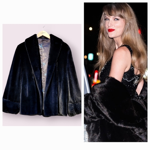 Vintage black faux fur coat Taylor Swift style - Picture 3 of 15